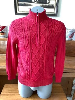 Mens IZOD Main Street Cottage 1/4 Zip CABLE KNIT Cotton SWEATER Size Small NWT
